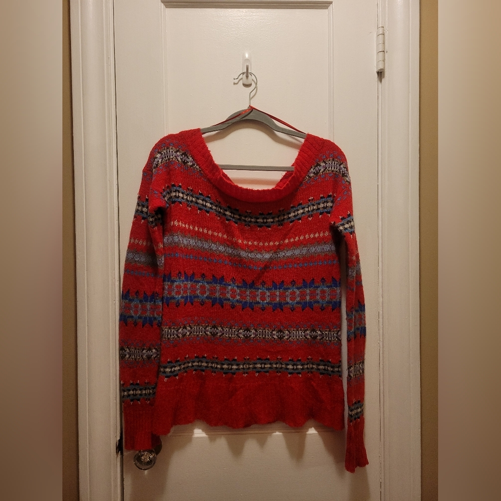 American Eagle Women's Vintage Wool Off The Shoulder Holiday Sweater Size S